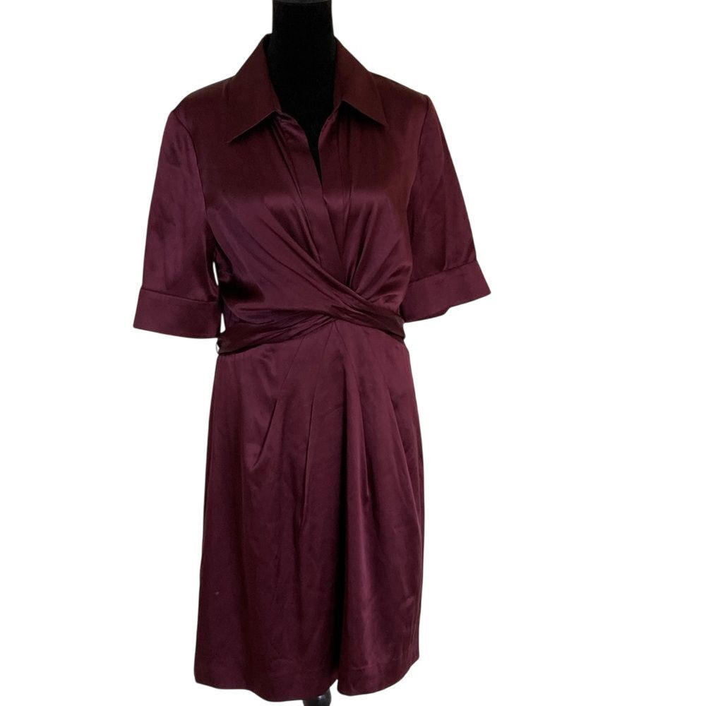 BCBGMaxAzria‎ Womens Faux Wrap Short Silk Blend Dress 12 Purple Special Event
